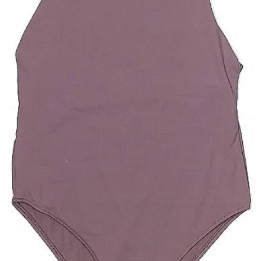 Mauve Sleeveless Bodysuit One Piece with High Neckline